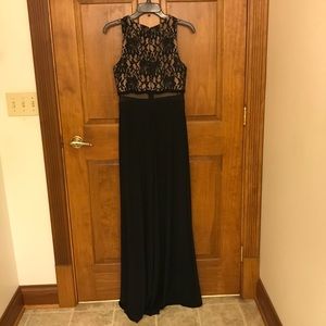 Night Way long black prom dress with lace top